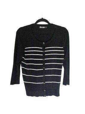 7TH AVENUE- WOMENS BLACK BUTTON DOWN 3/4 SLEEVE CARDIGAN SIZE SMALL